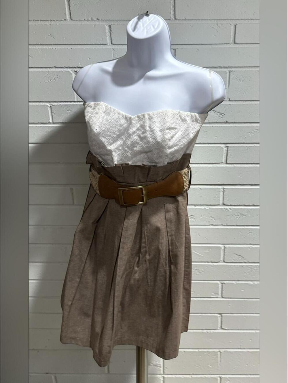 Have Strapless Lace Bust Two-Tone Dress with Braided Belt